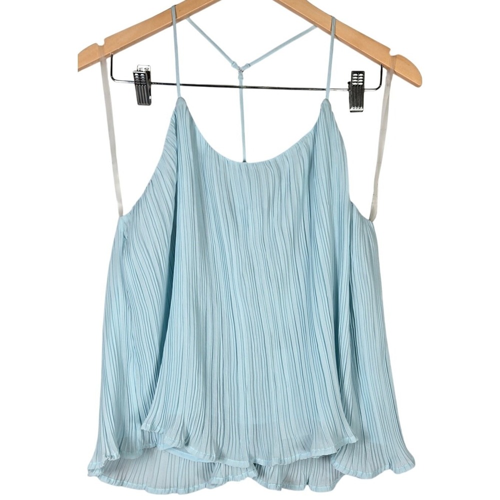 LUSH Sky‎ Blue Pleated Crinkle Spaghetti Strap Tank Top Blouse Shirt Size M